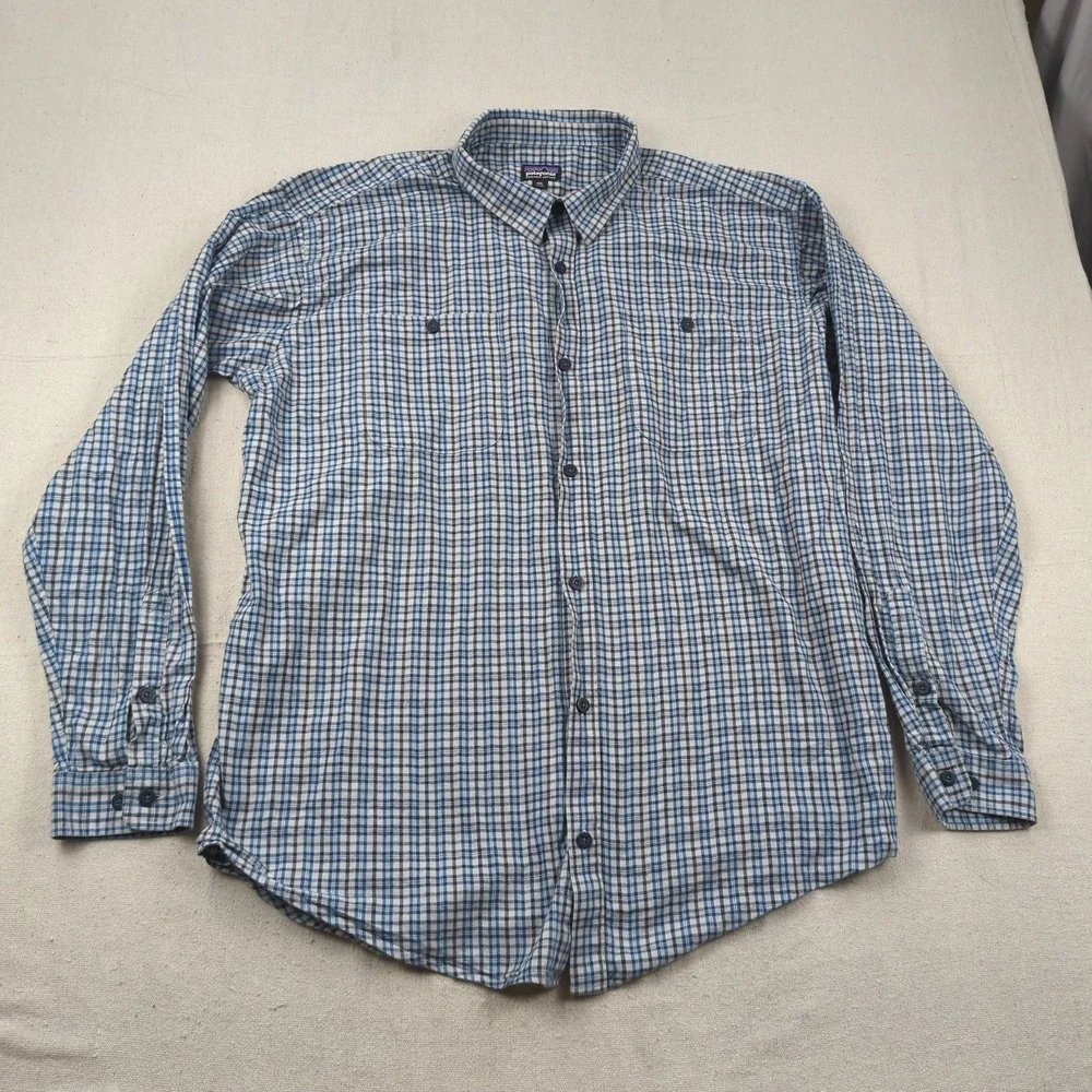 Patagonia Shirt Mens 2XL Blue Plaid Check Casual Outdoor Preppy